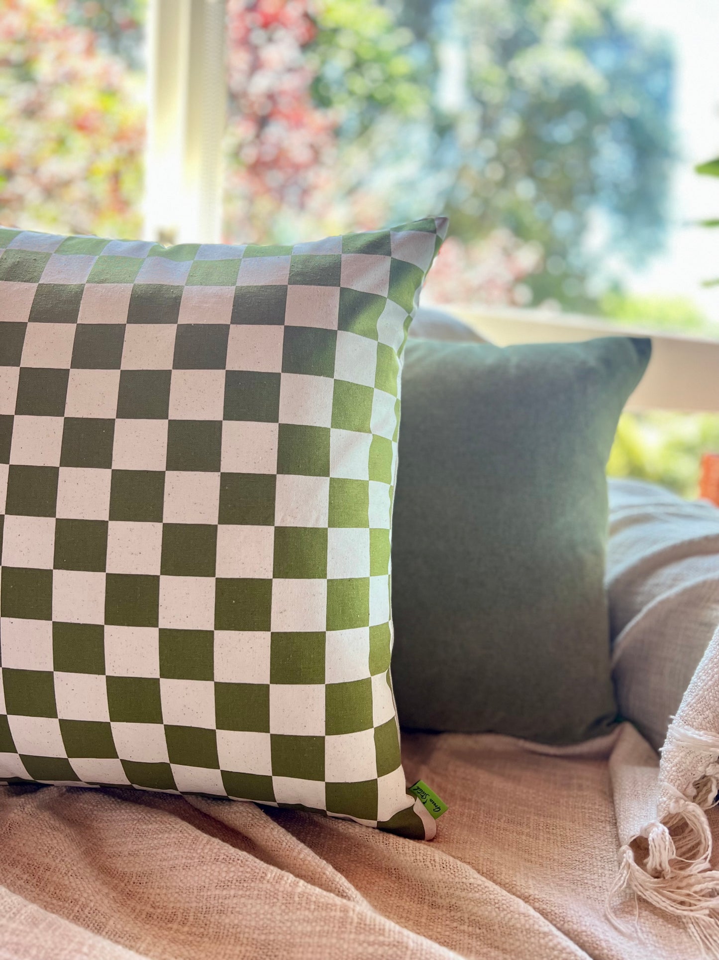 Olive Green Check Set - Cushion Cover Set