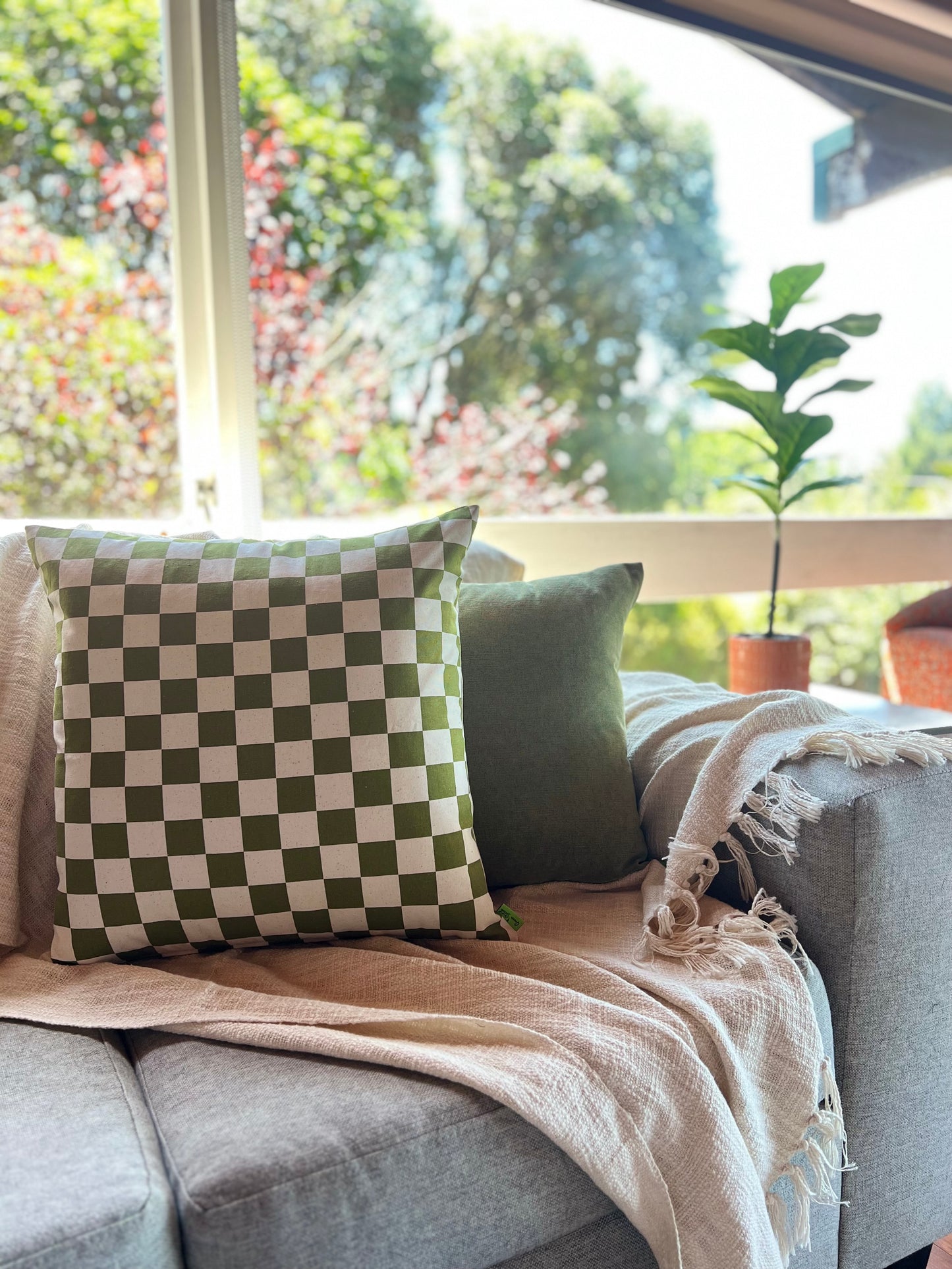 Olive Green Check Set - Cushion Cover Set