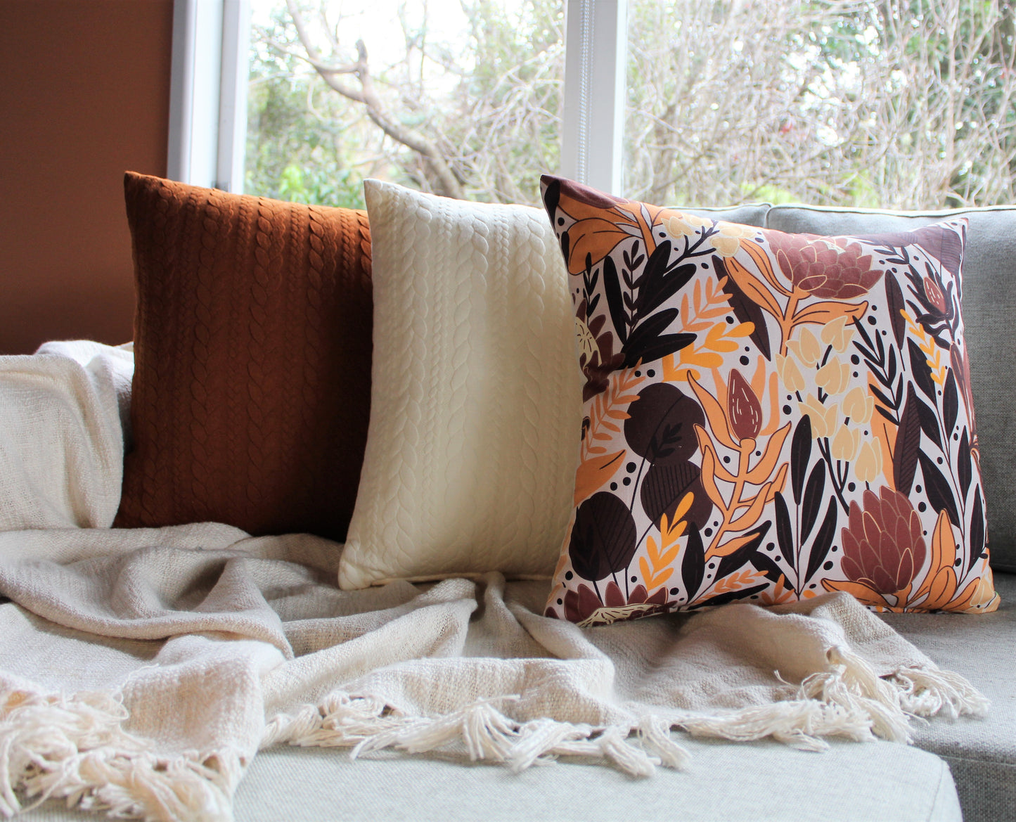 Orange Flower Basket Set - Cushion Cover Set