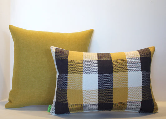 Mustard/Grey Checkerboard Set - Cushion Cover Set