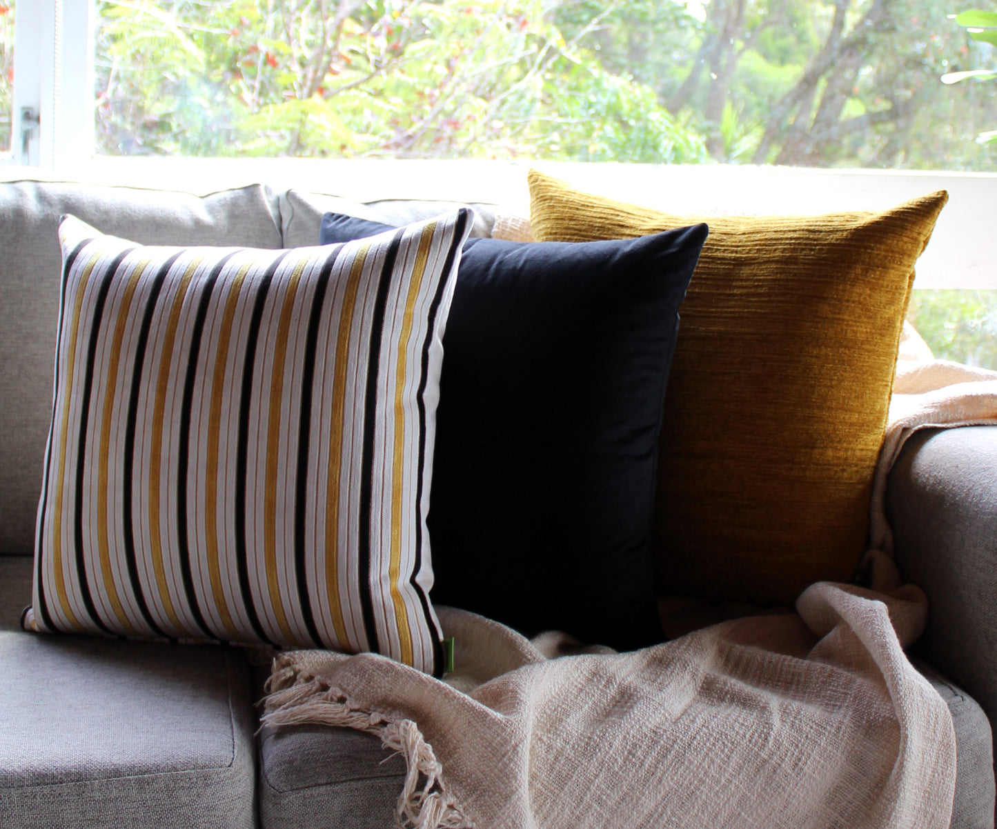 Mustard & Black Stripes Set - Cushion Cover Set