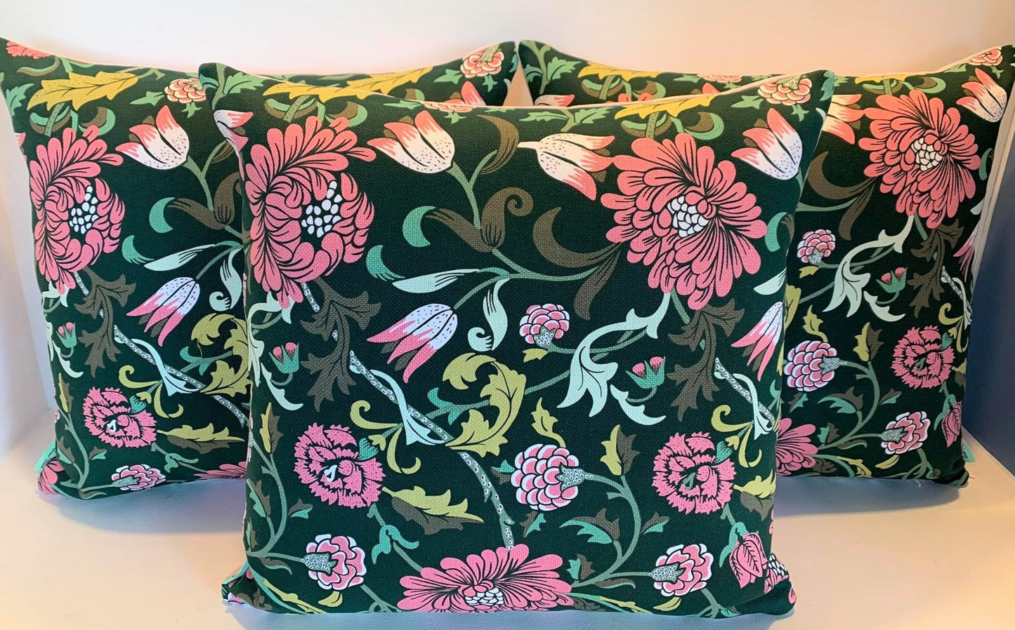 Pink / Green Floral - Cushion Cover - 47cm x 46cm