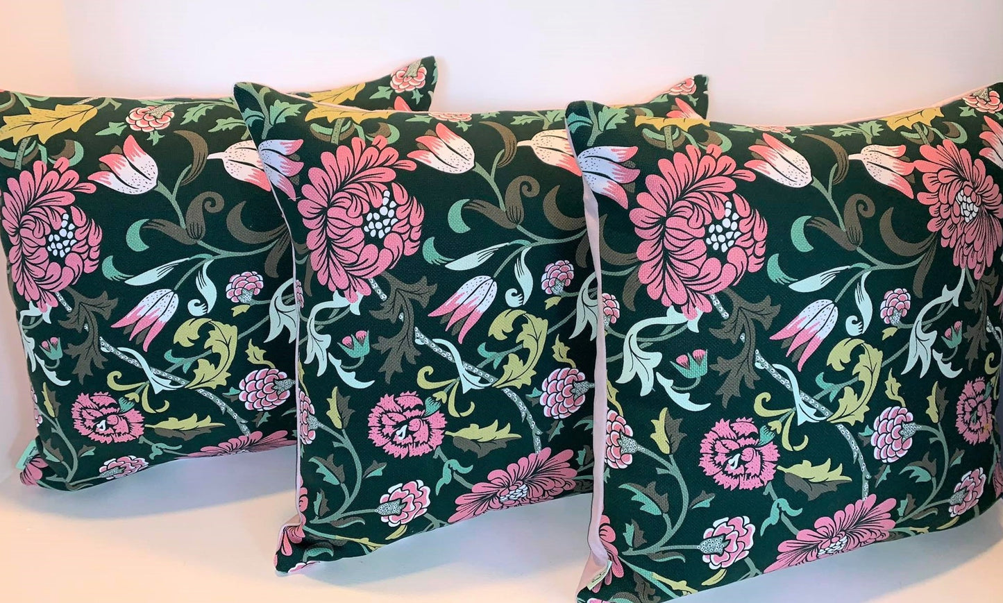 Pink / Green Floral - Cushion Cover - 47cm x 46cm