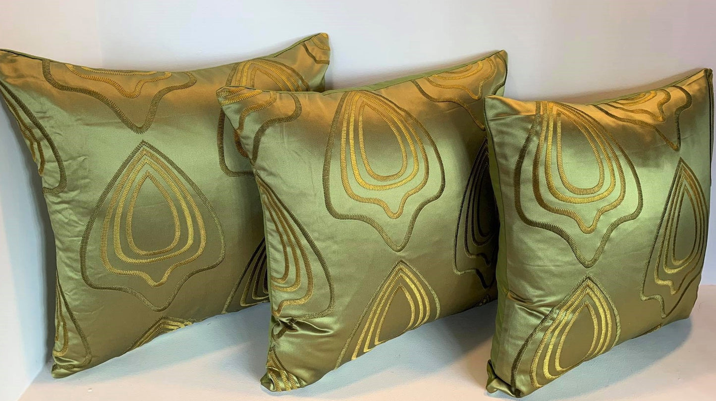 Green Embroidered - Cushion Cover - 42cm x 42cm
