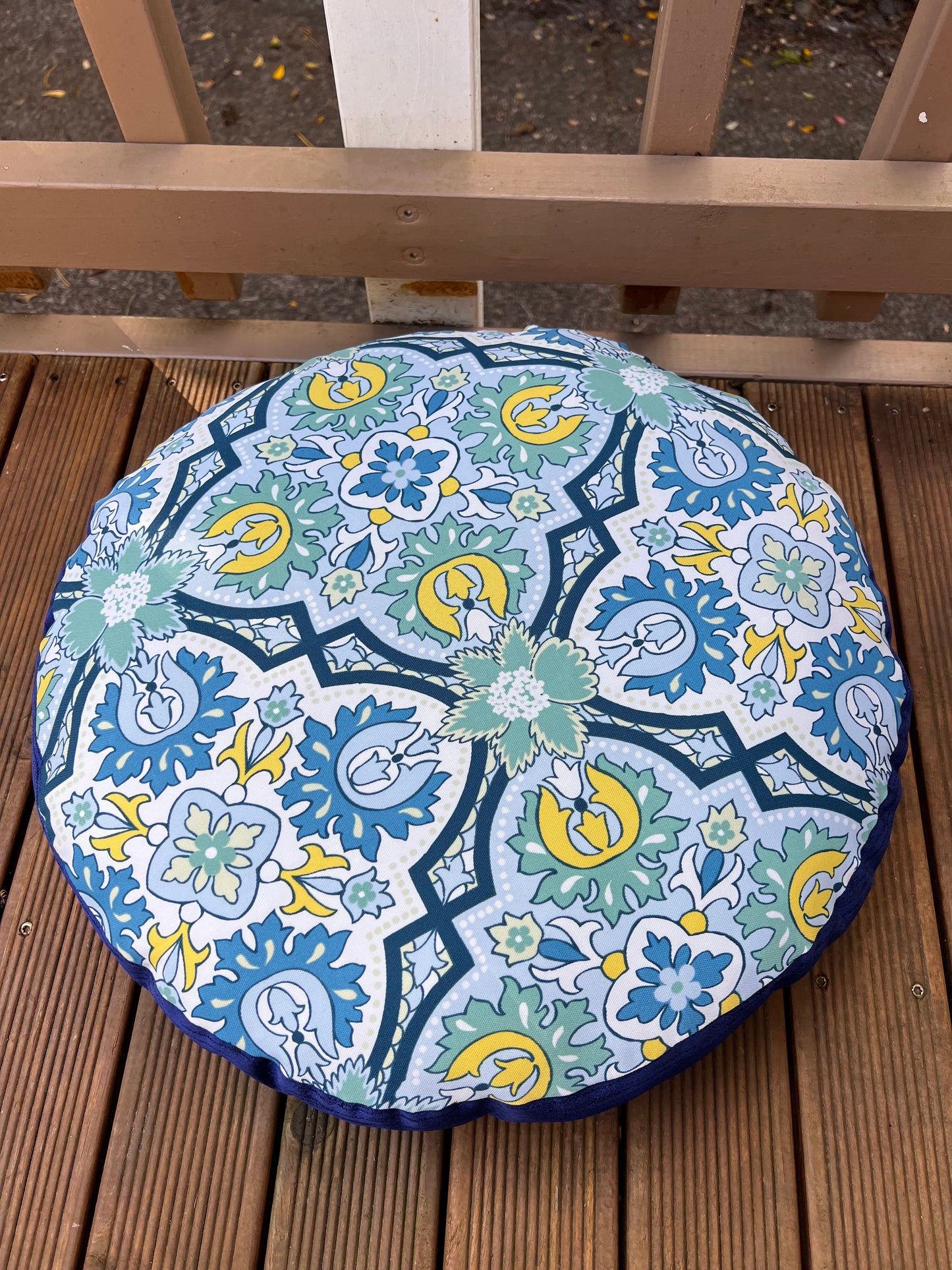 Blue/Yellow Mykonos - Round Floor Cushion