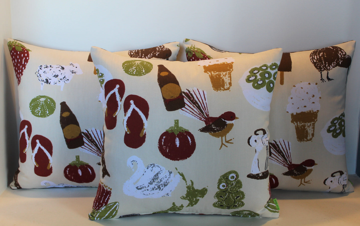 Kiwi Summer Creme & Red - Cushion Cover - 48cm x 45cm