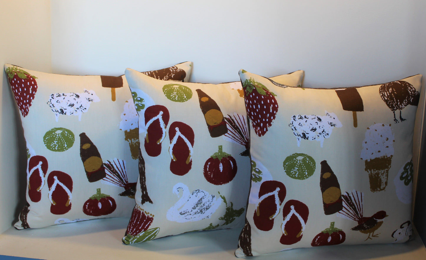 Kiwi Summer Creme & Red - Cushion Cover - 48cm x 45cm
