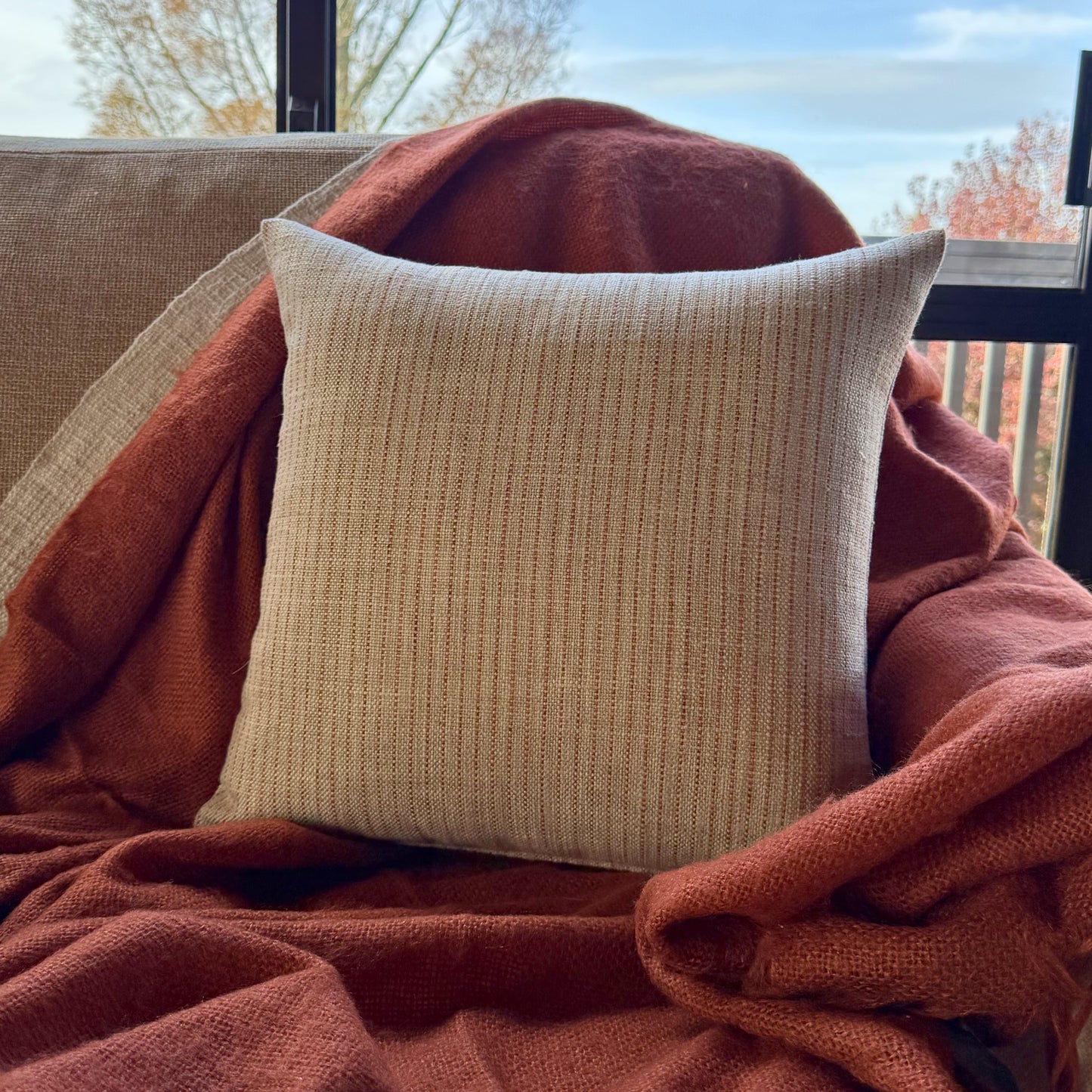Terracotta Natural Stripe - Cushion Cover