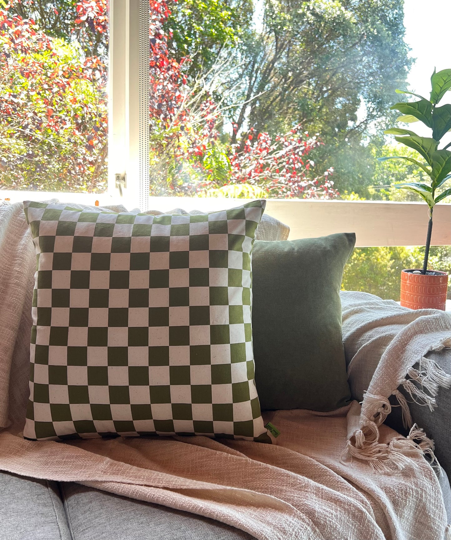 Olive Green Check Set - Cushion Cover Set