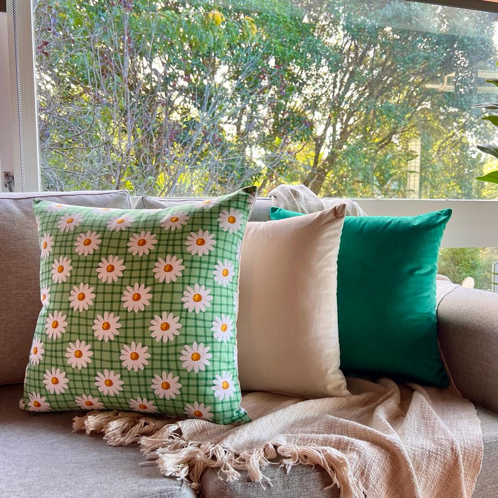 Green Daisy Check Set - Cushion Cover Set