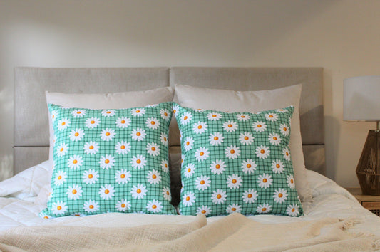 Green Daisy Check Set - Cushion Bed Set