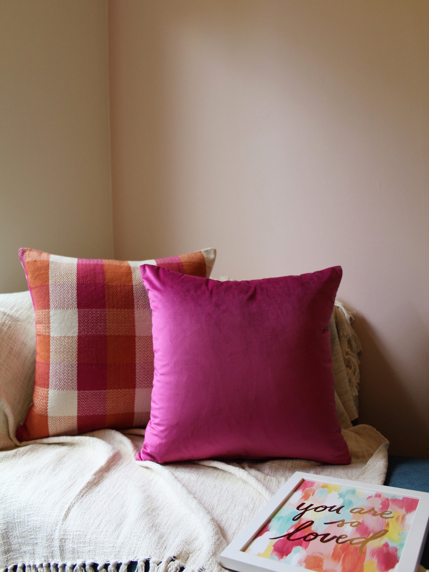 Orange/Pink Checkerboard Set - Cushion Cover Set