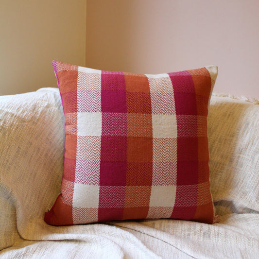 Orange/Pink Checkerboard - Cushion Cover - 47cm x 47cm