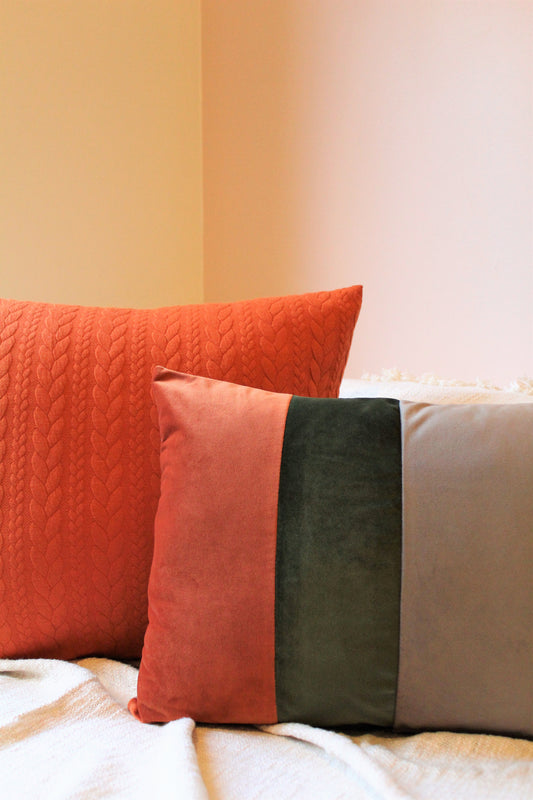 Orange, Olive & Beige Contrast Set - Cushion Cover Set