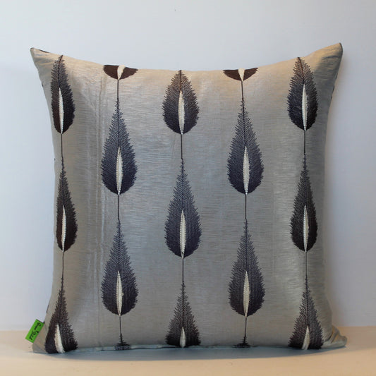 Grey Embroidery Feather - Cushion Cover - 43cm x 43cm