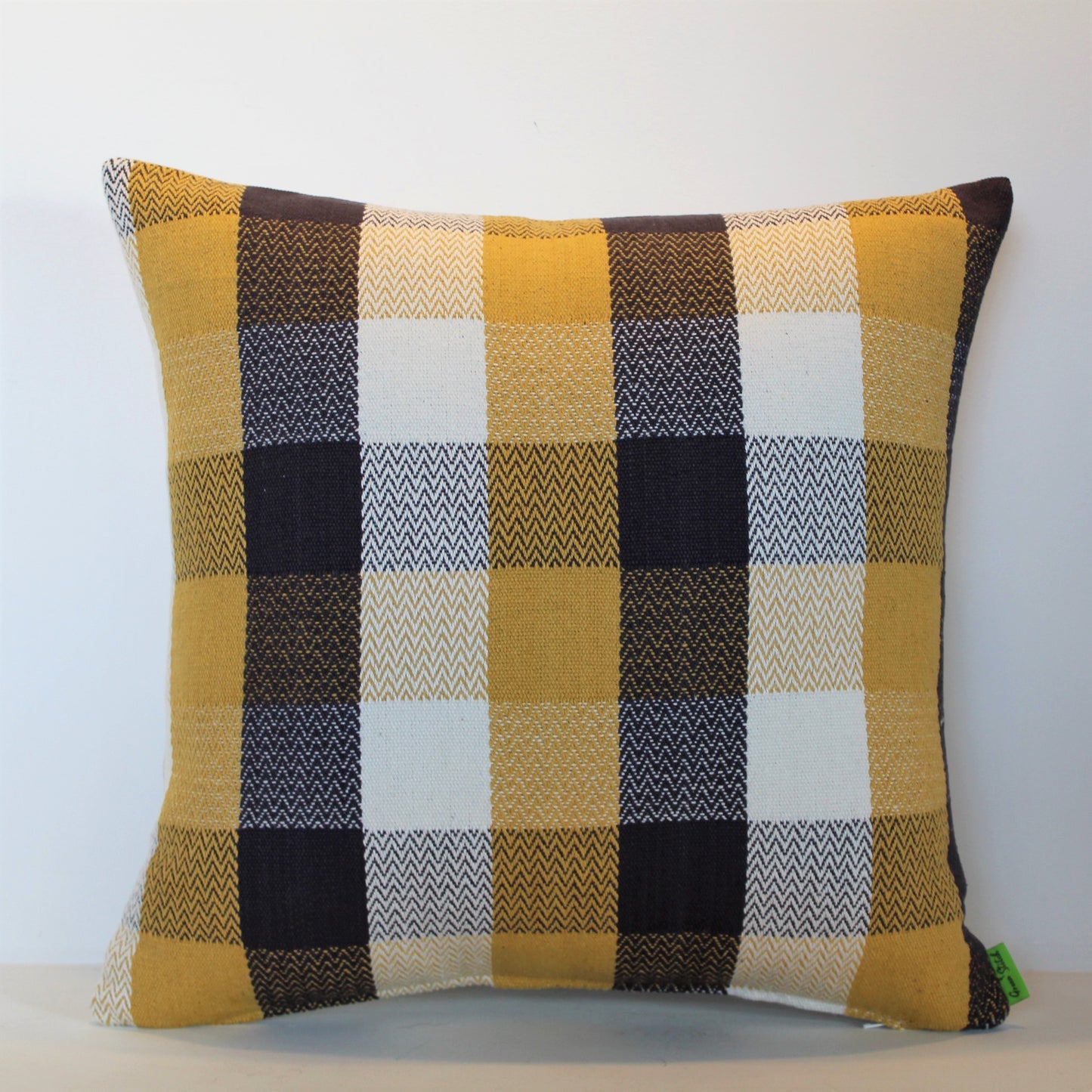 Mustard/Grey Checkerboard - Cushion Cover - 47cm x 47cm