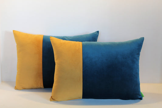 Set of 2 - Mustard & Teal Contrast - Cushion Covers - 50cm x 36cm