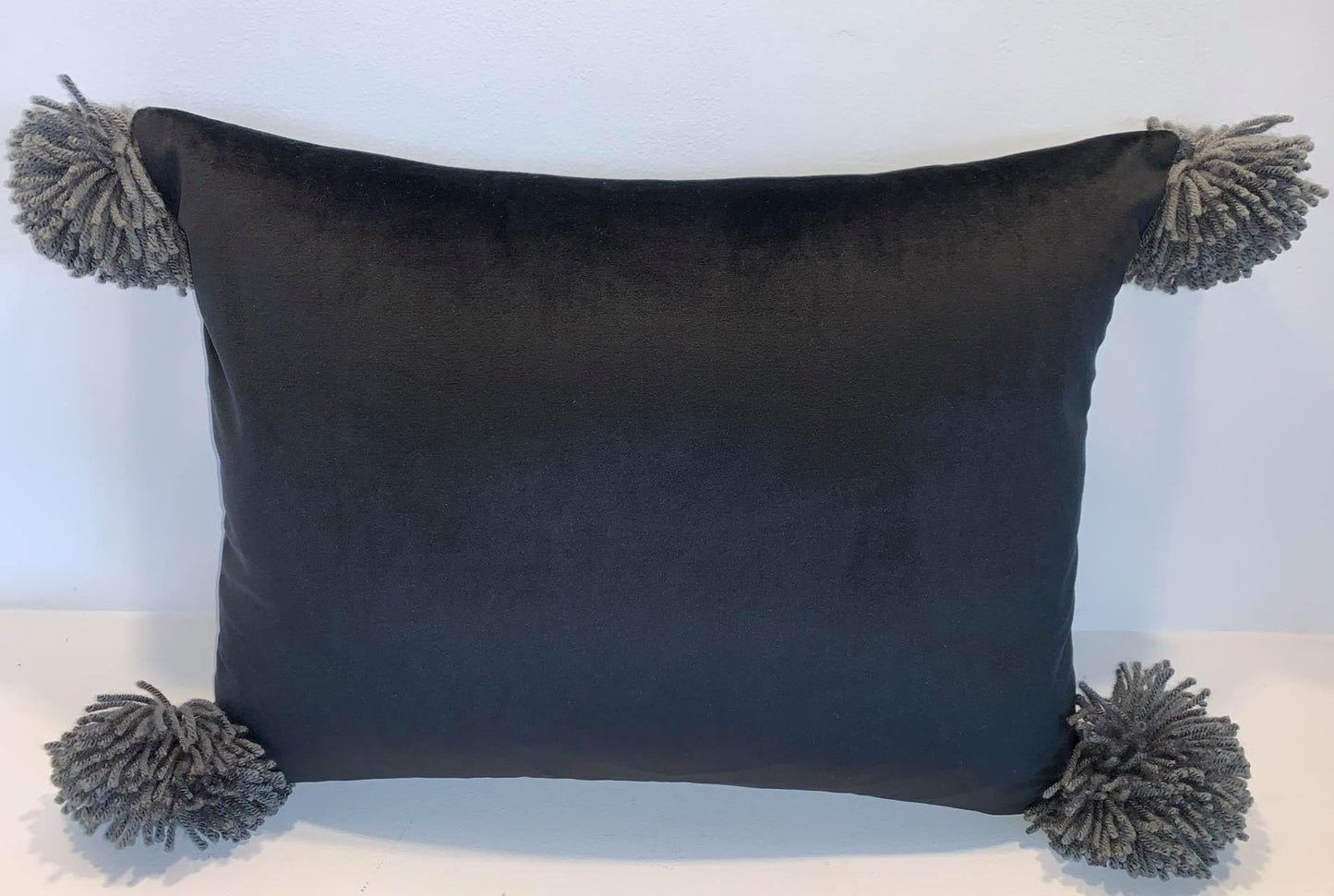 Black Velvet Pompom - Cushion Cover - 46cm x 36cm