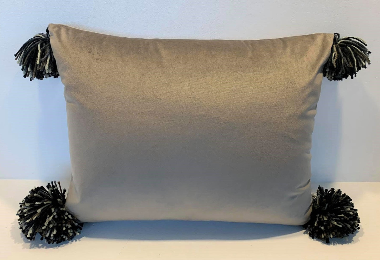 Beige Velvet Pompom - Cushion Cover - 46cm x 36cm