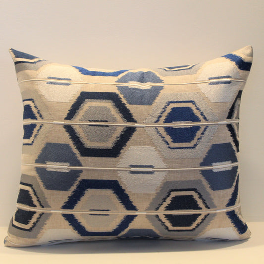 Cobalt Hexagon Embroidery - Cushion Cover - 48cm x 42cm