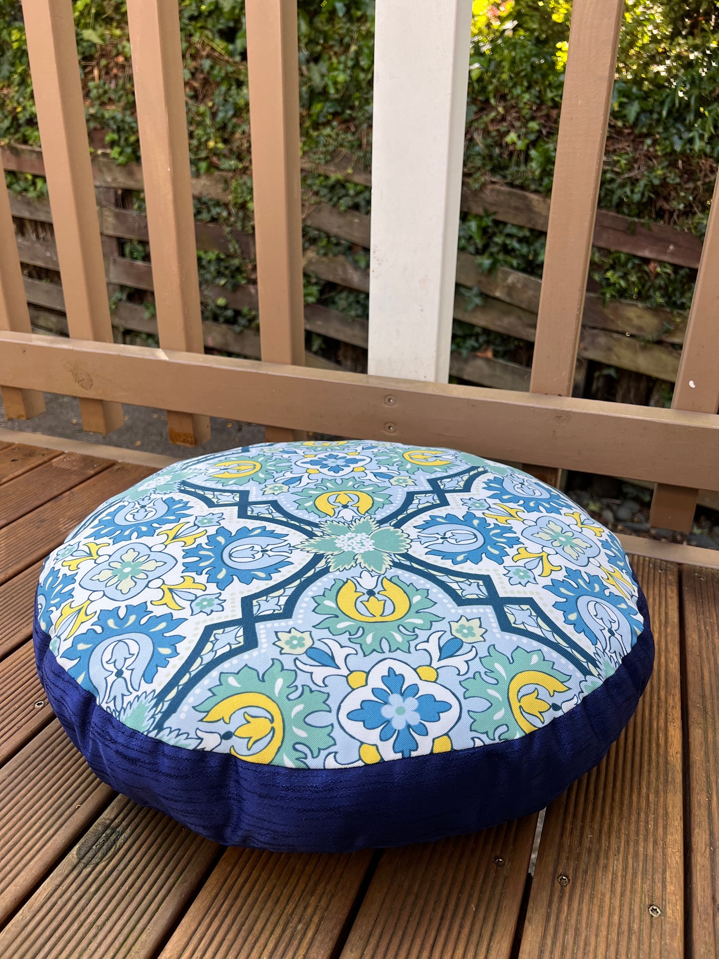 Blue/Yellow Mykonos - Round Floor Cushion
