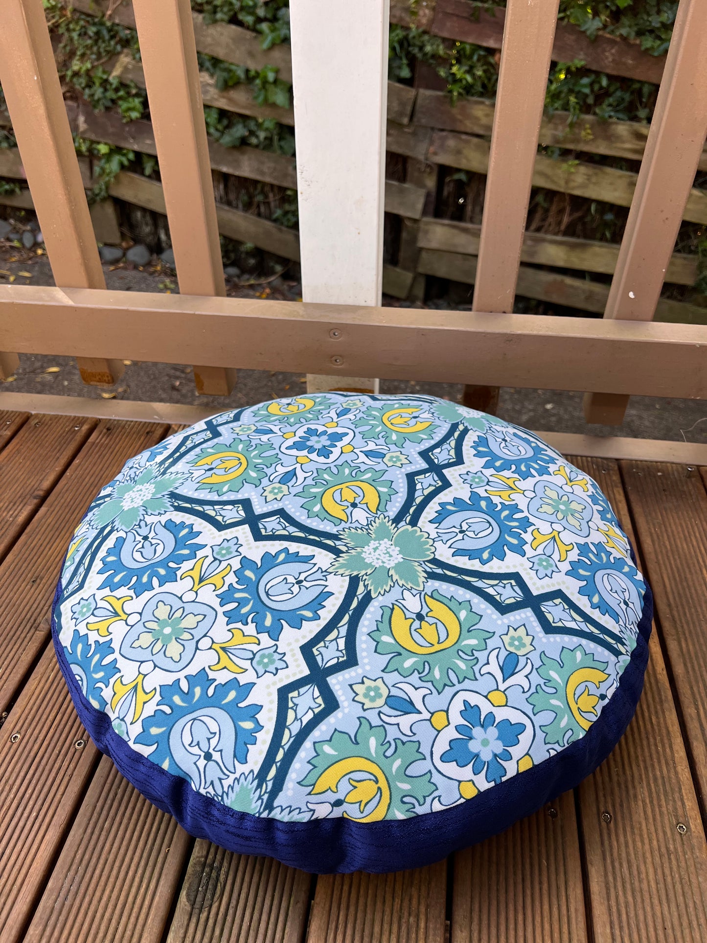 Blue/Yellow Mykonos - Round Floor Cushion