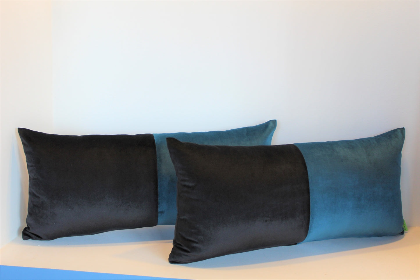 Set of 2 - Teal & Black Contrast - Cushion Covers - 63cm x 30cm