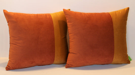 Set of 2 - Orange & Mustard Contrast - Cushion Covers - 38cm x 33cm