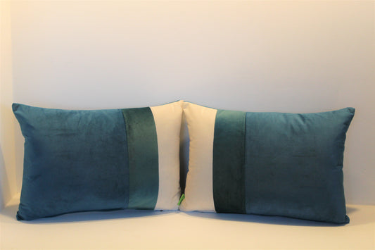 Set of 2 - Teal, Deep green & Creme Contrast - Cushion Covers - 42cm x 30cm