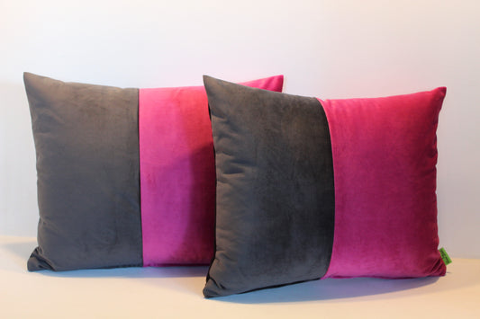 Set of 2 - Bright Pink & Charcoal Contrast - Cushion Covers - 46cm x 36cm